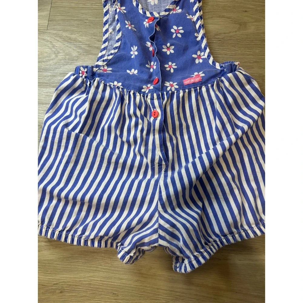 Vintage OshKosh Bgosh‎ 3T Blue Floral Striped Bubble Romper Made in USA 90s